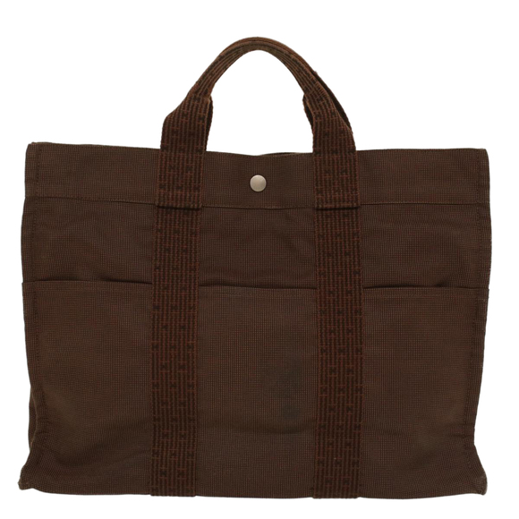 HERMES Her Line MM Hand Bag Canvas Brown Auth bs7825 - Picture 13 of 16